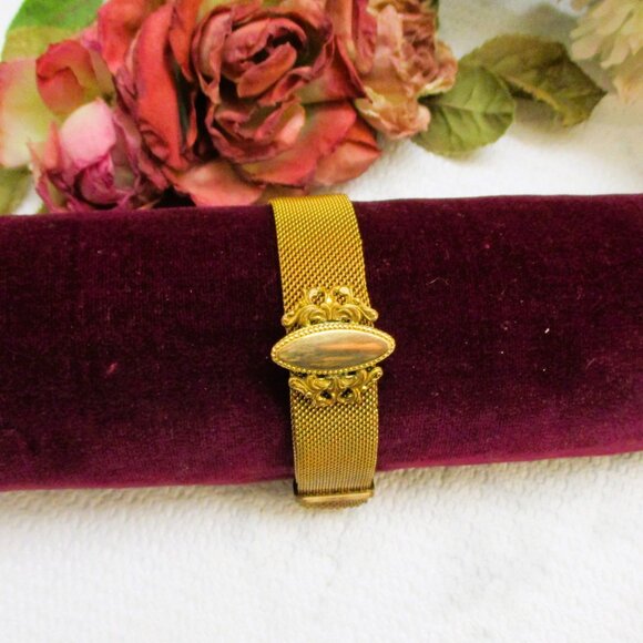 VICTORIAN Gold Filled Mesh Slide Bracelet ~ ANTIQUE Gold Fancy Slide Bracelet - Picture 7 of 13